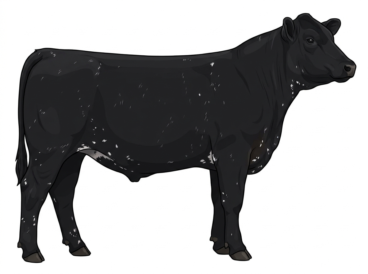 Black light roan with minimal spotting with ticking Maine-Anjou x Angus Cross Steer