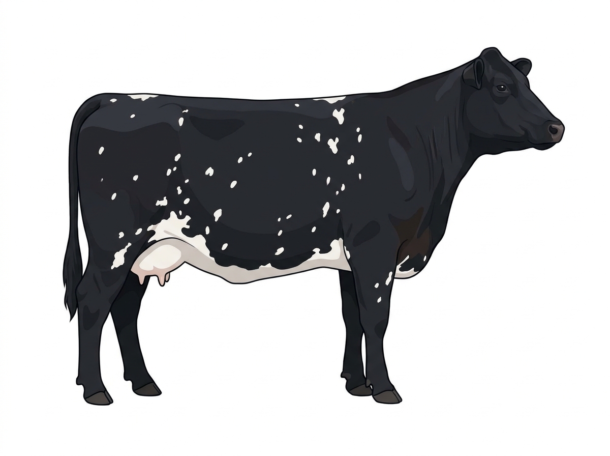 Black light roan with white spots Maine-Anjou x Angus Cross Cow