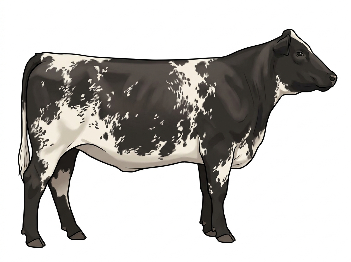 Black light roan with white spots with ticking Maine-Anjou x Angus Cross Heifer