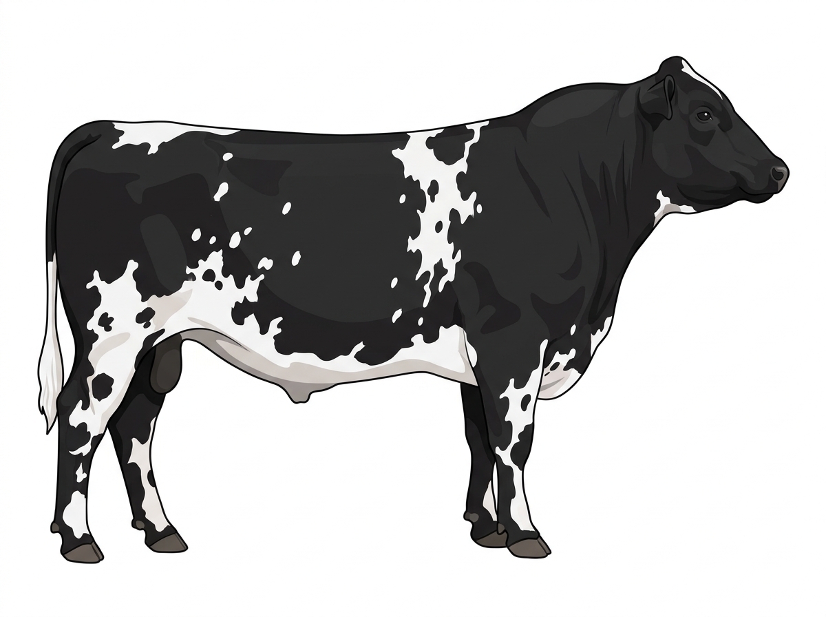 Black roan with white spots Maine-Anjou x Angus Cross Bull