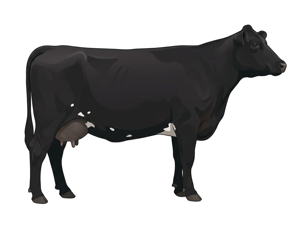 Black with minimal spotting Maine-Anjou x Angus Cross Cow