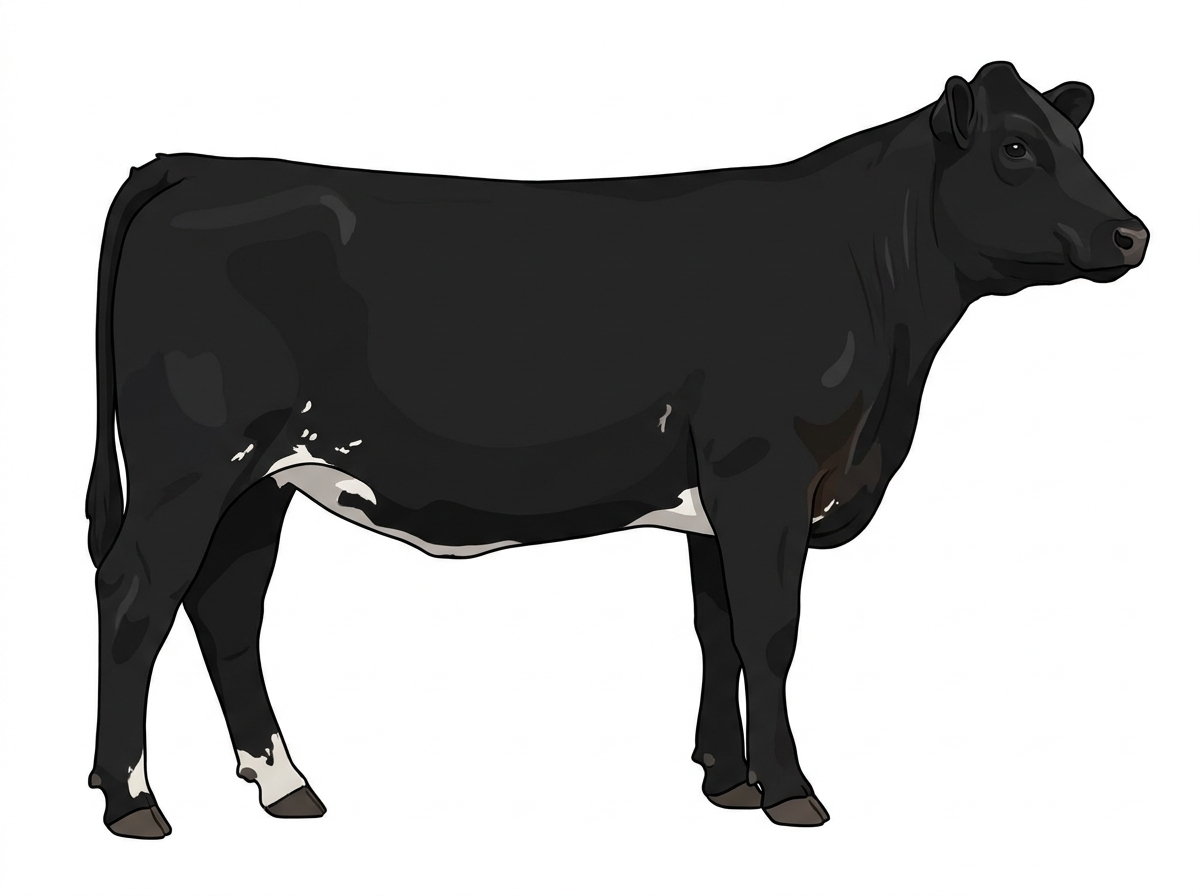 Black with minimal spotting with ticking Maine-Anjou x Angus Cross Heifer