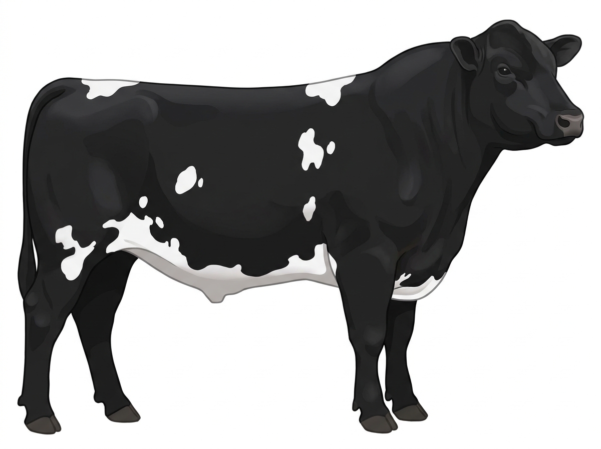 Black with white spots Maine-Anjou x Angus Cross Bull