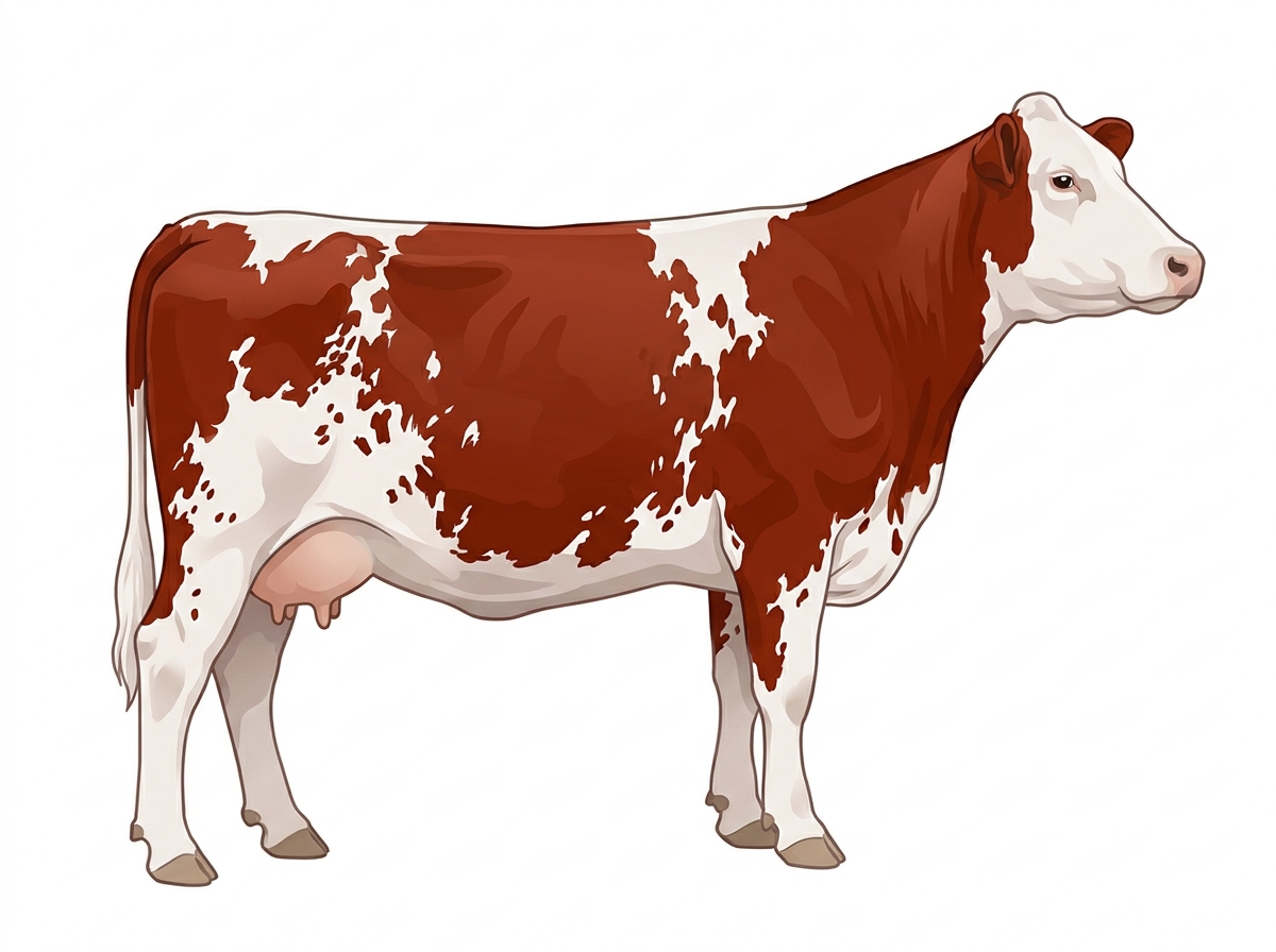Red roan with minimal spotting Maine-Anjou x Angus Cross Cow