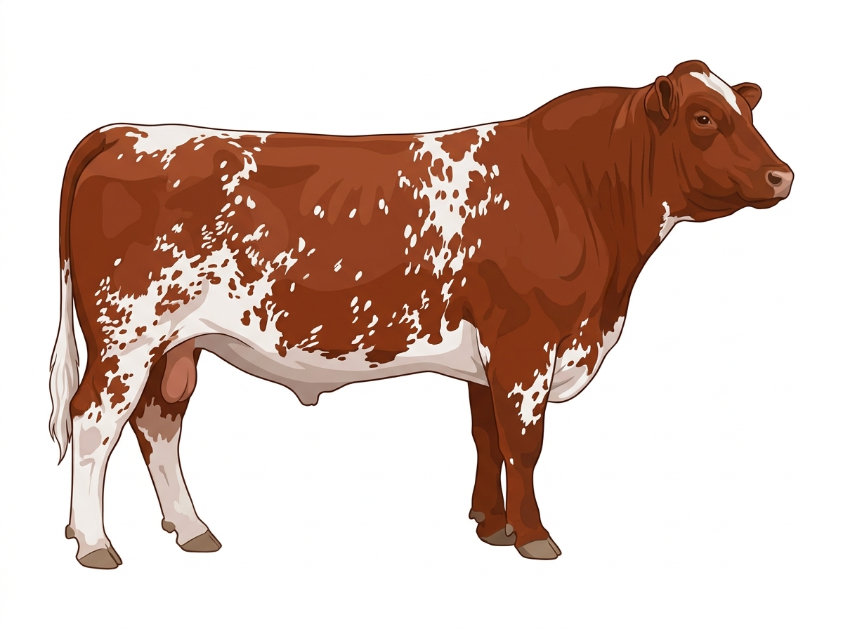 Red roan with white spots Maine-Anjou x Angus Cross Bull