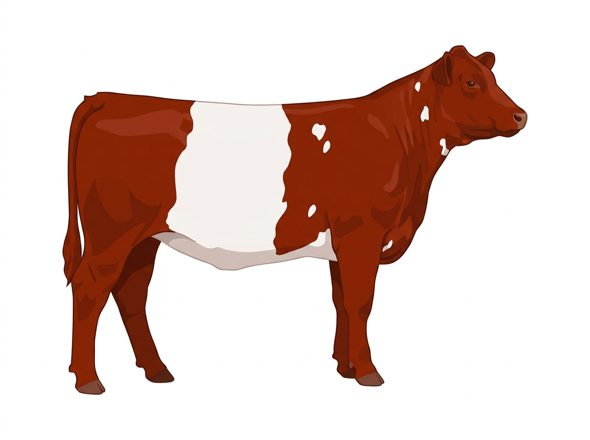 Red with a few white spots Maine-Anjou x Belted Galloway Cross Heifer