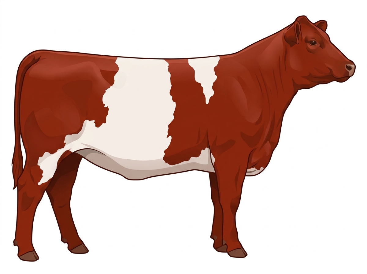 Red with a white belt around the midsection and white in large patches Maine-Anjou x Belted Galloway Cross Heifer