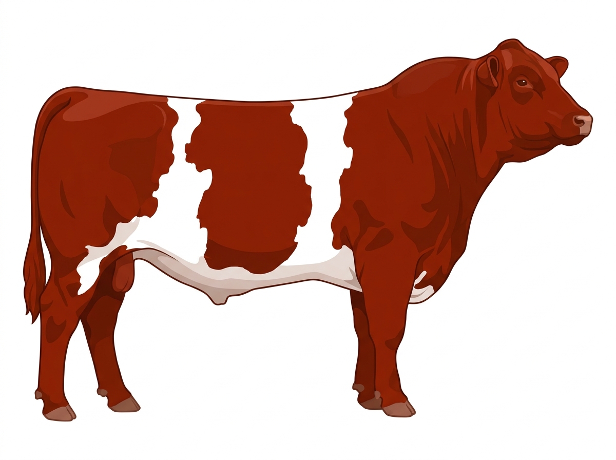 Red with white in large patches Maine-Anjou x Belted Galloway Cross Bull