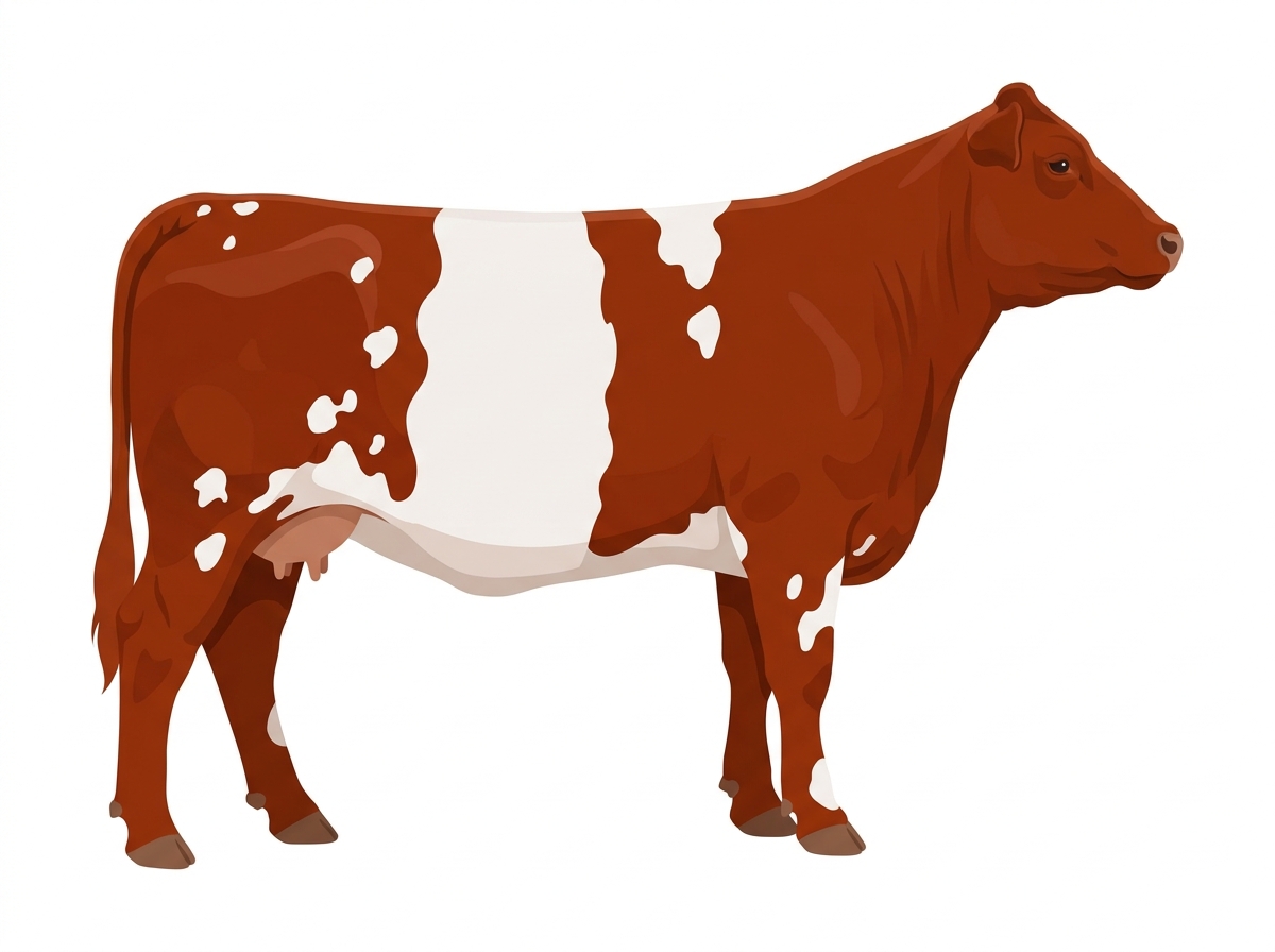 Red with white spots Maine-Anjou x Belted Galloway Cross Cow