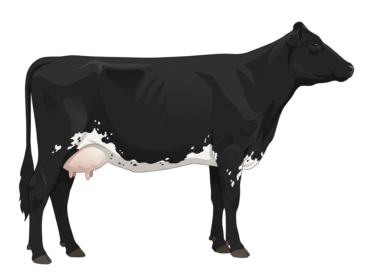 Black with a few white spots and ticking in the white MaineTainer Cow