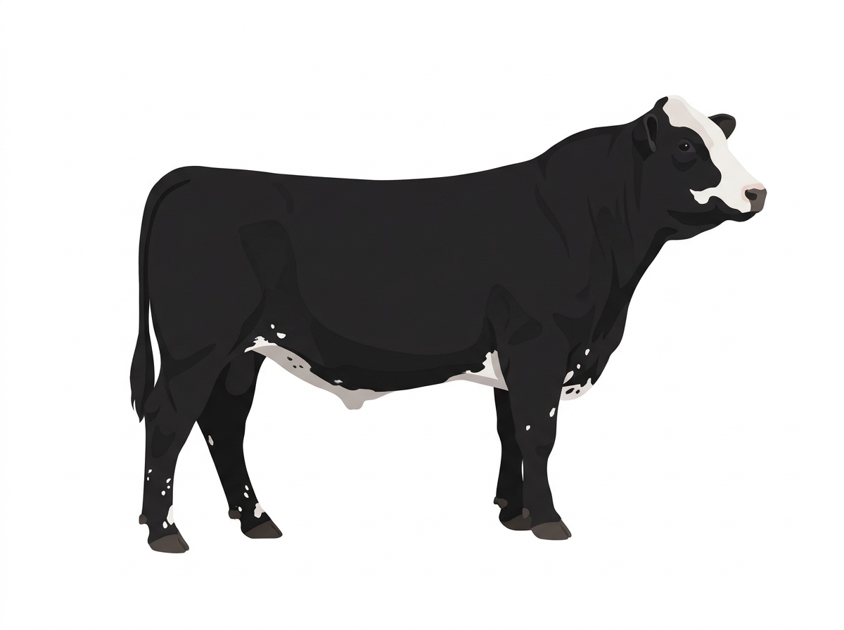 Black with a partial white face, a few white spots and ticking in the white MaineTainer Bull