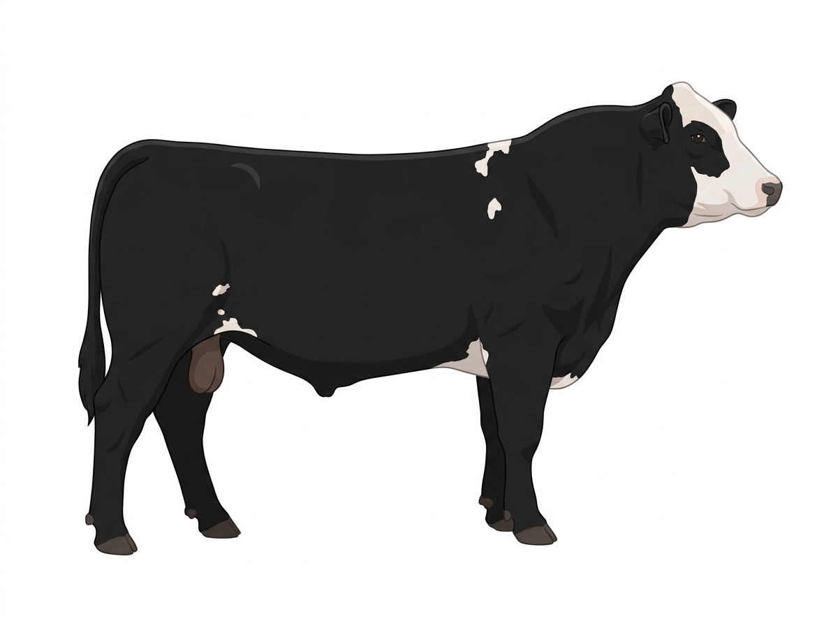 Black with a partial white face and a few white spots MaineTainer Bull