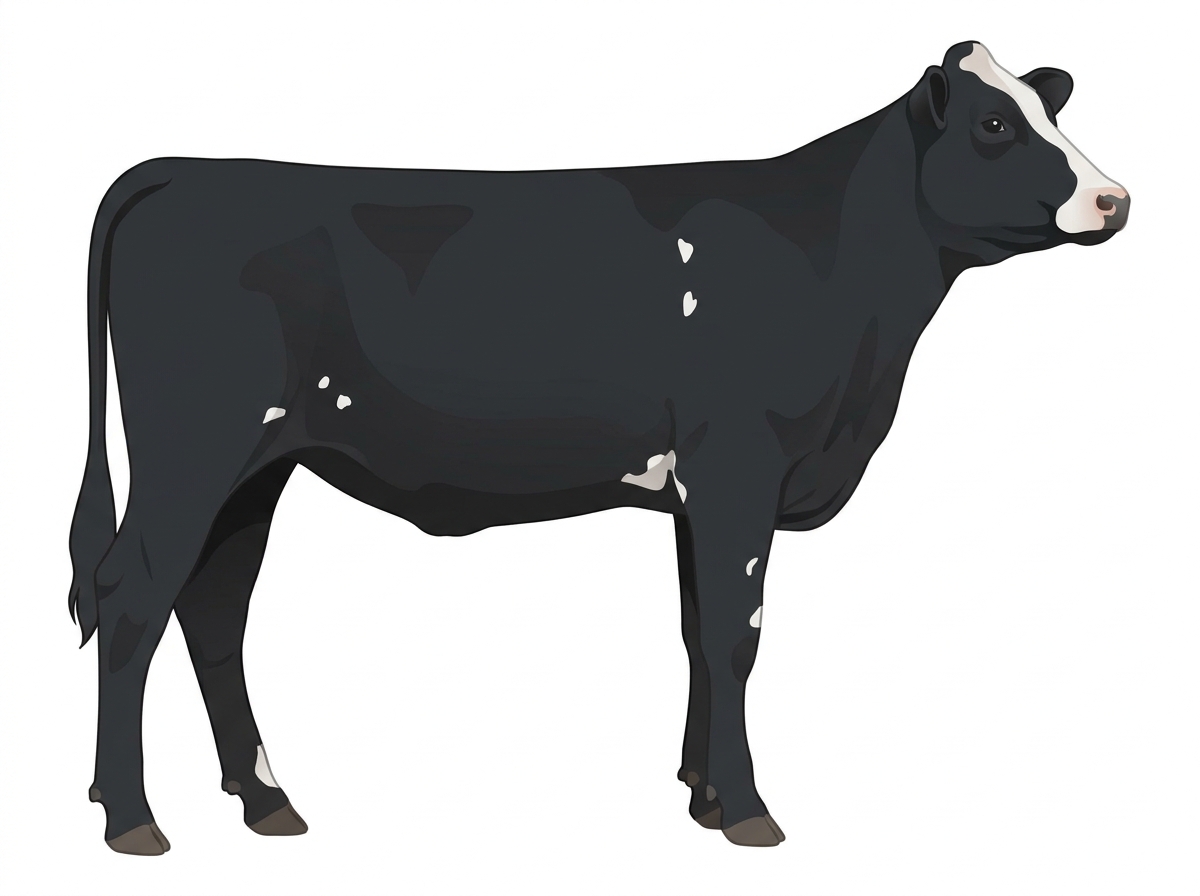 Black with a partial white face and a few white spots MaineTainer Heifer