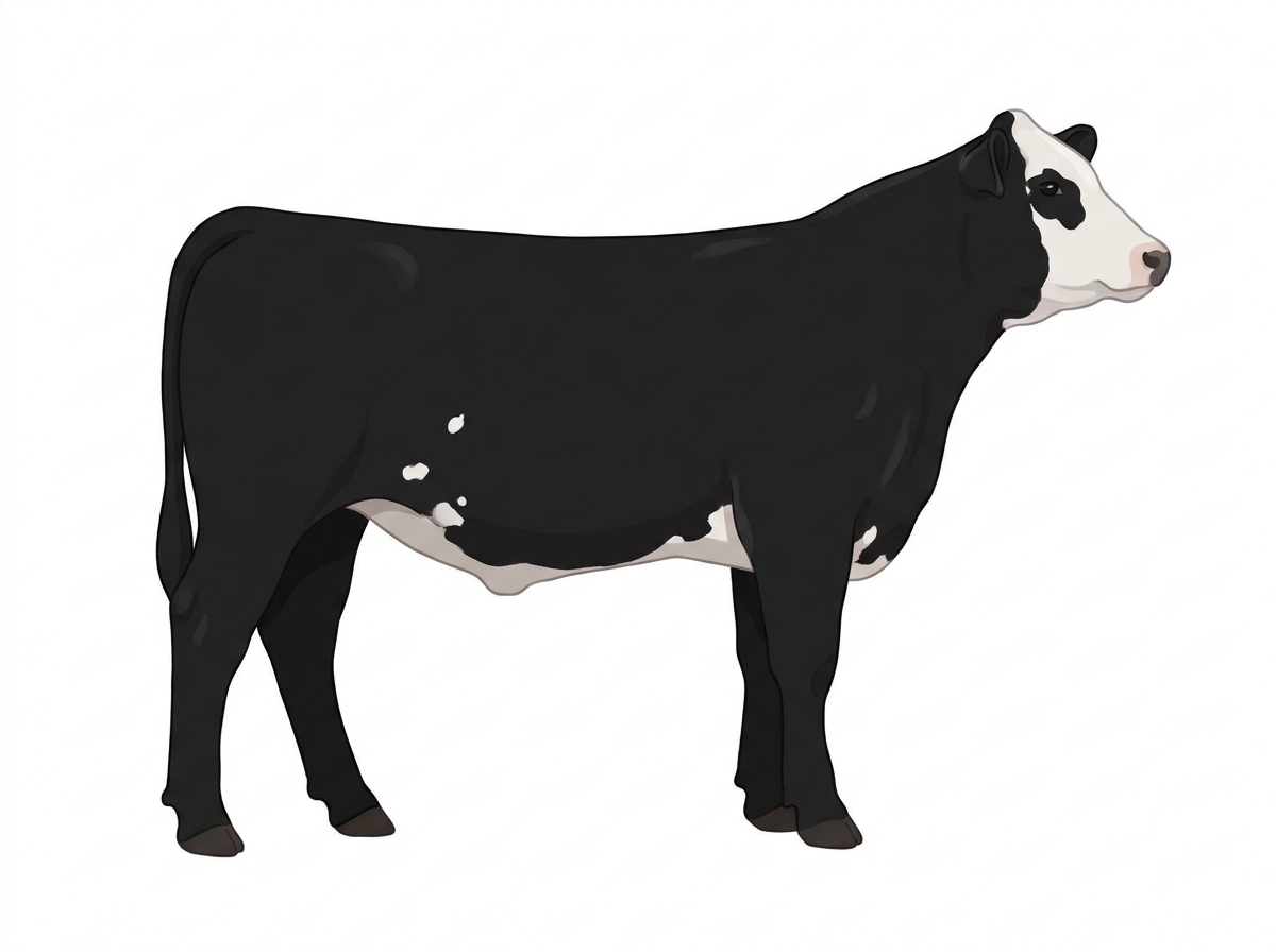 Black with a partial white face and a few white spots MaineTainer Steer
