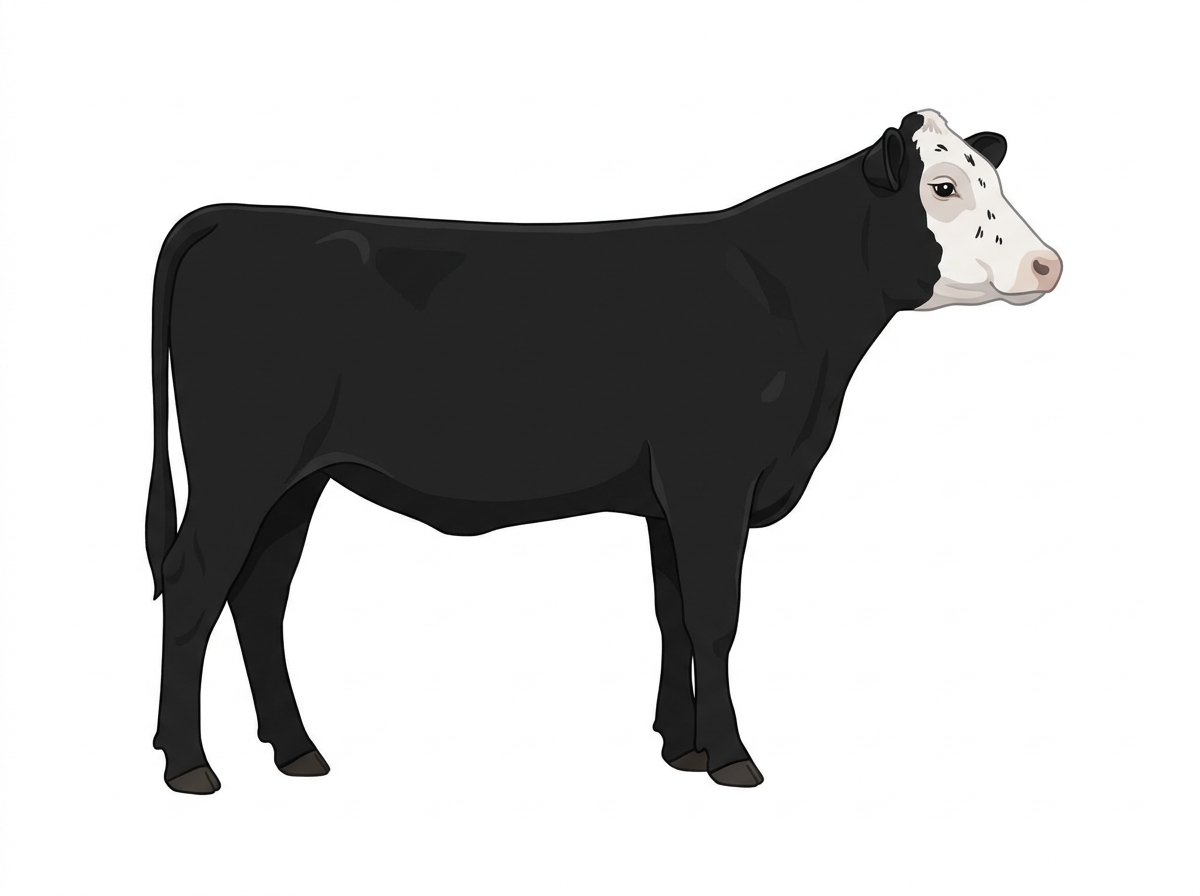 Black with a partial white face and ticking in the white MaineTainer Heifer
