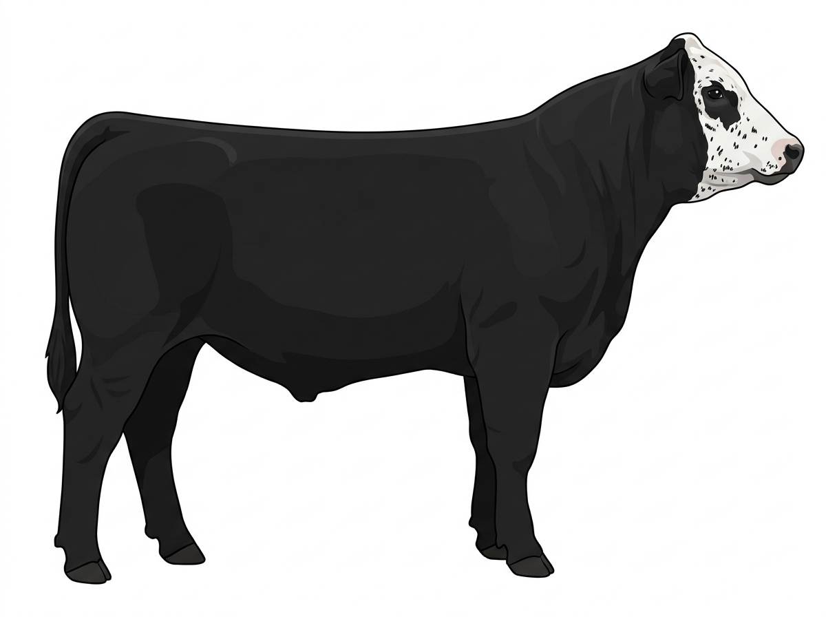 Black with a partial white face and ticking in the white MaineTainer Steer