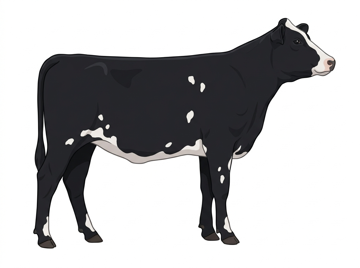 Black with a partial white face and white spots MaineTainer Heifer
