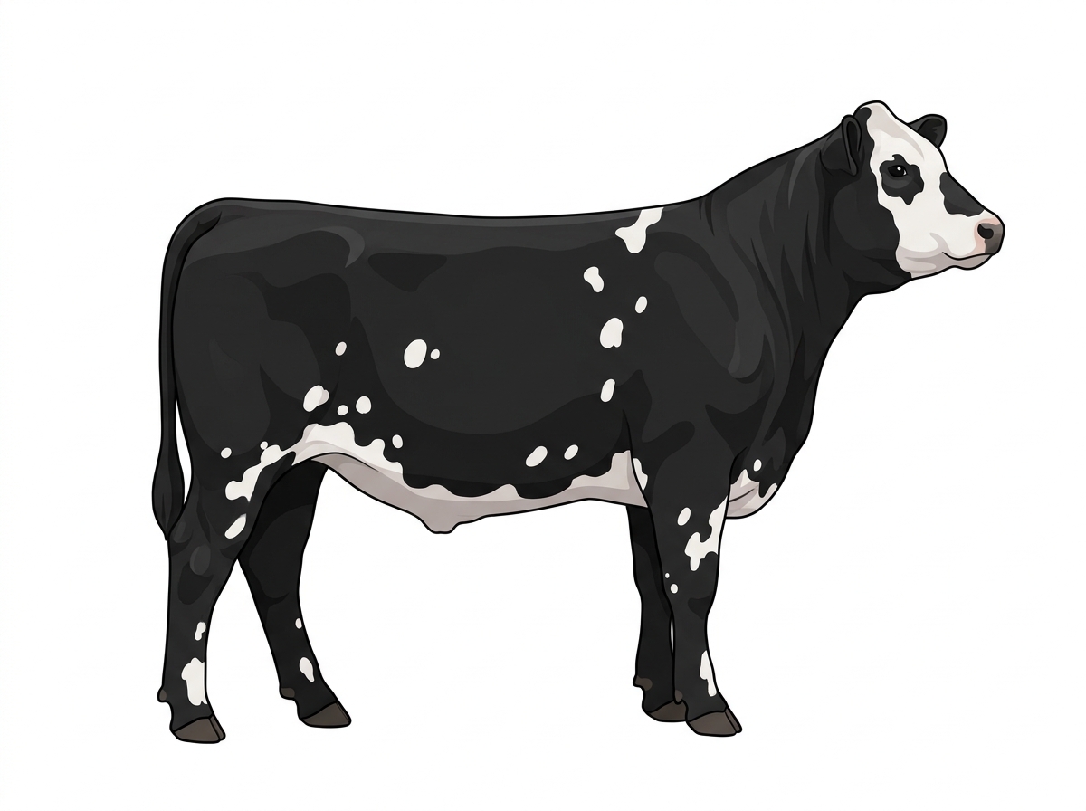 Black with a partial white face and white spots MaineTainer Steer