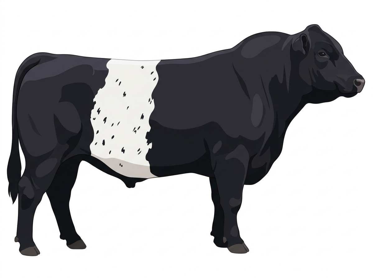 Black with a white belt around the midsection and ticking in the white MaineTainer Bull