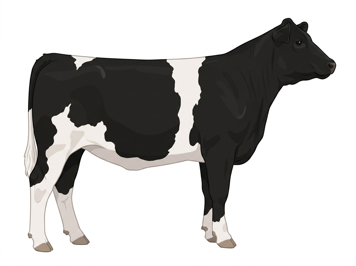 Black with a white belt around the midsection and white in large patches MaineTainer Heifer