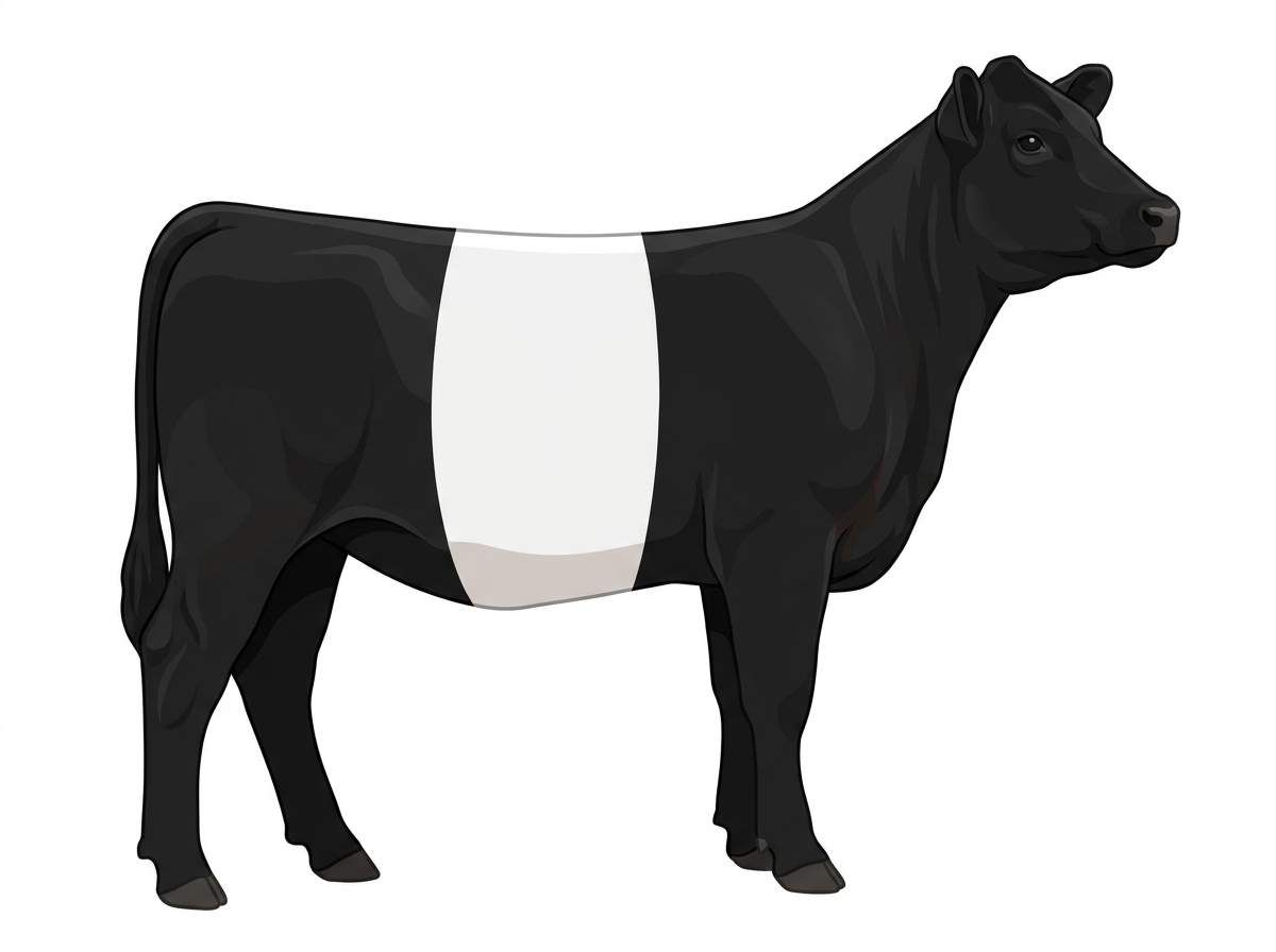 Black with a white belt around the midsection MaineTainer Heifer