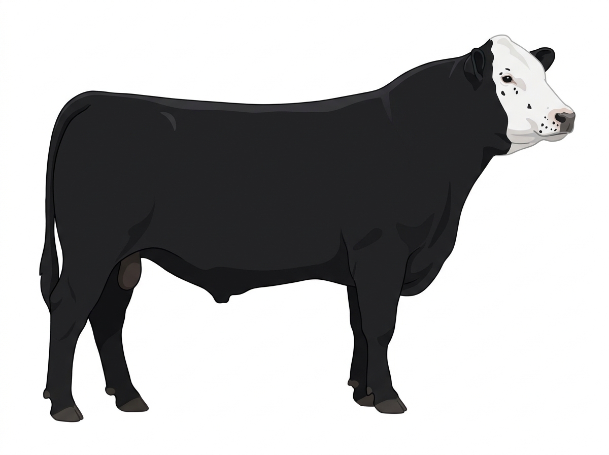 Black with a white face, a few white spots and ticking in the white MaineTainer Bull
