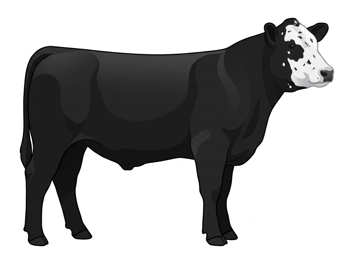 Black with a white face, a few white spots and ticking in the white MaineTainer Steer