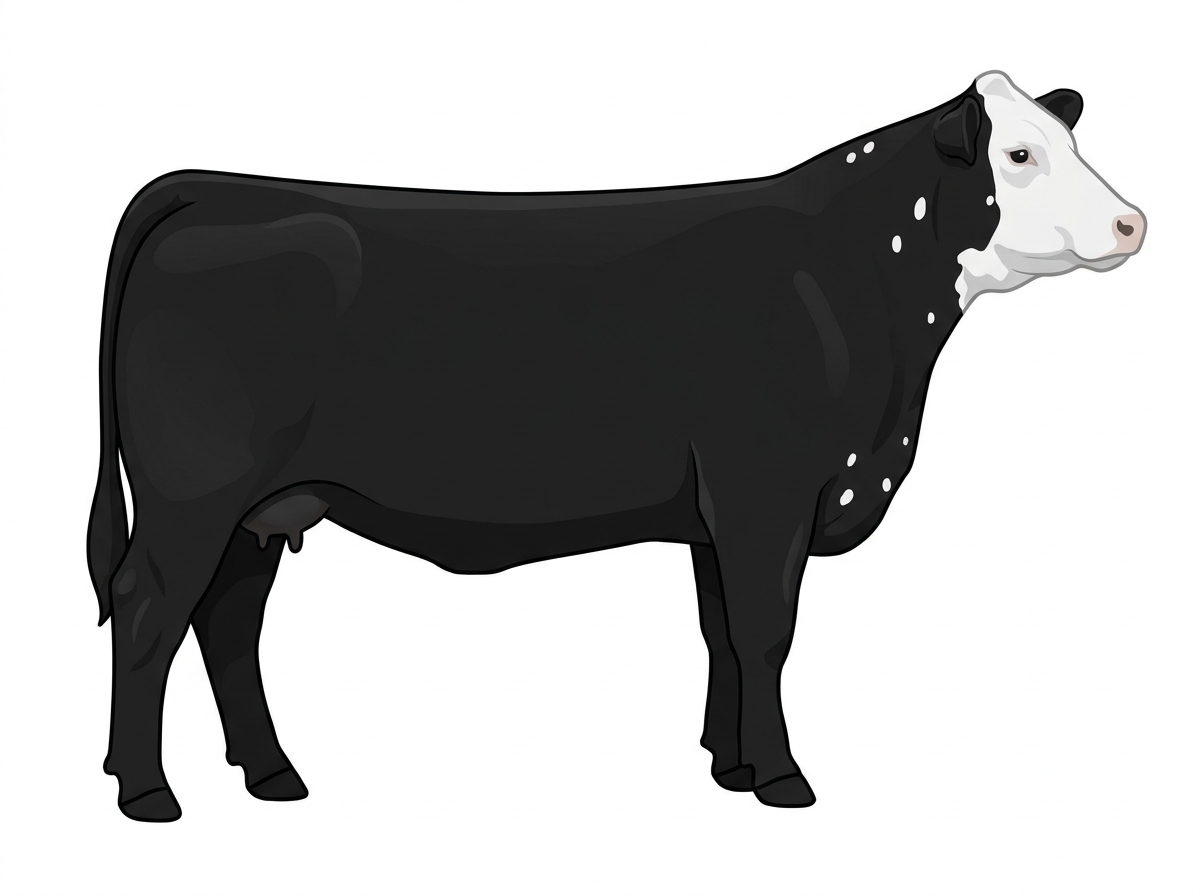 Black with a white face and a few white spots MaineTainer Cow