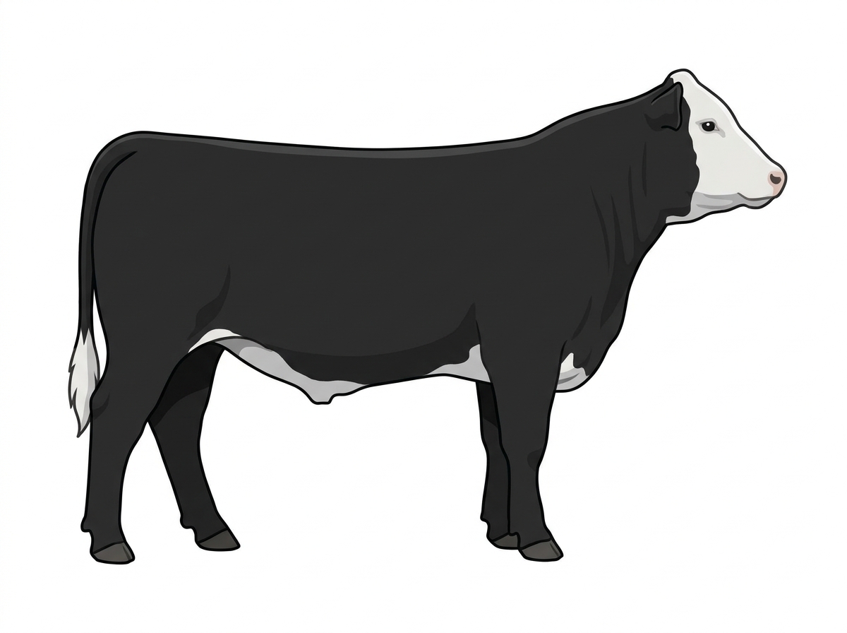 Black with a white face and a few white spots MaineTainer Steer