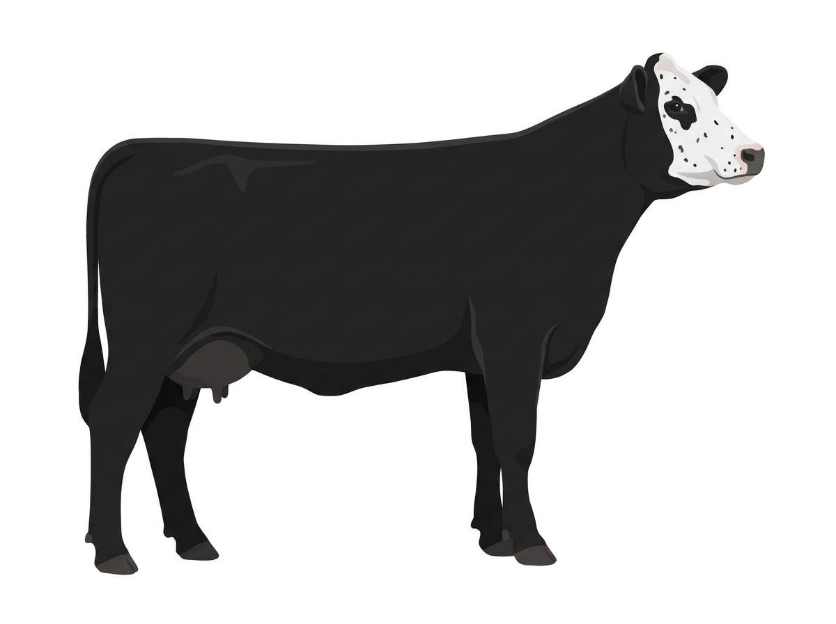 Black with a white face and ticking in the white MaineTainer Cow