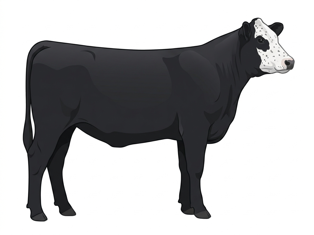 Black with a white face and ticking in the white MaineTainer Heifer