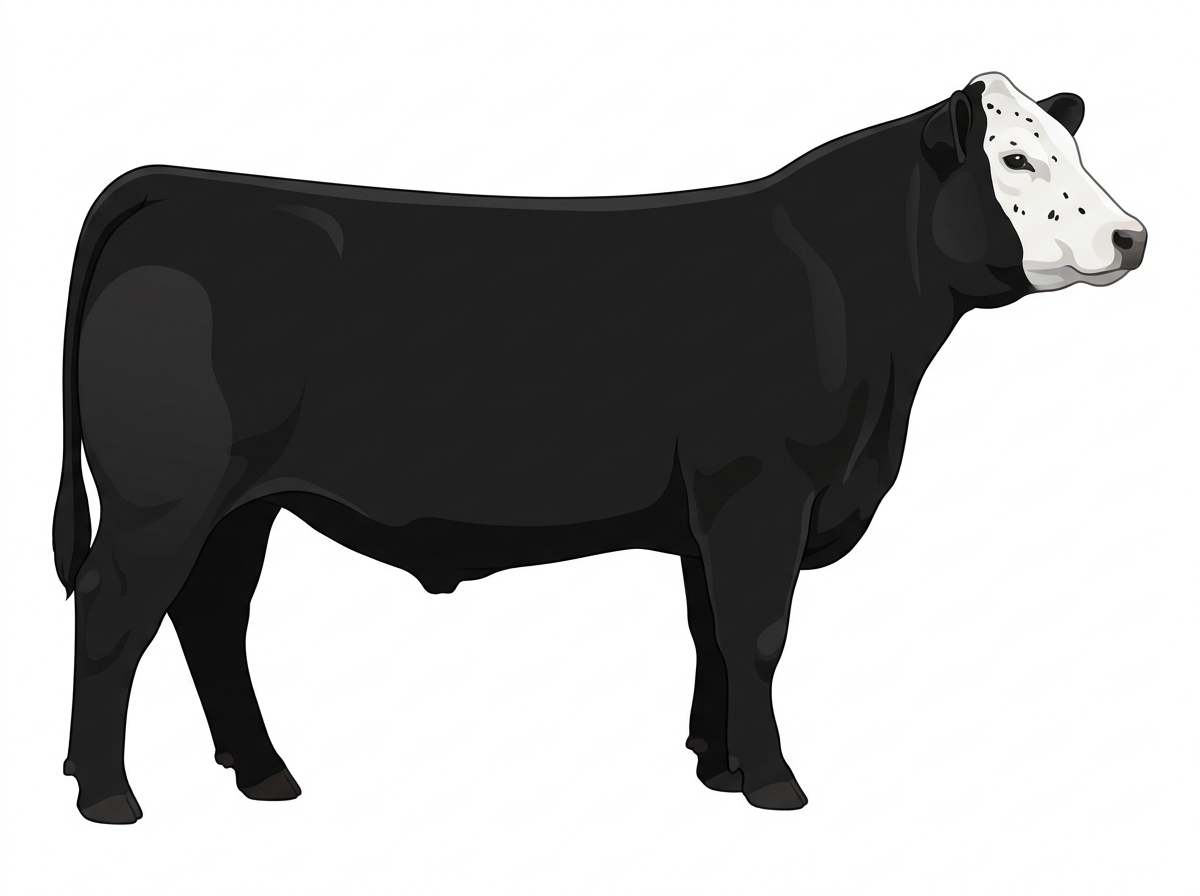 Black with a white face and ticking in the white MaineTainer Steer