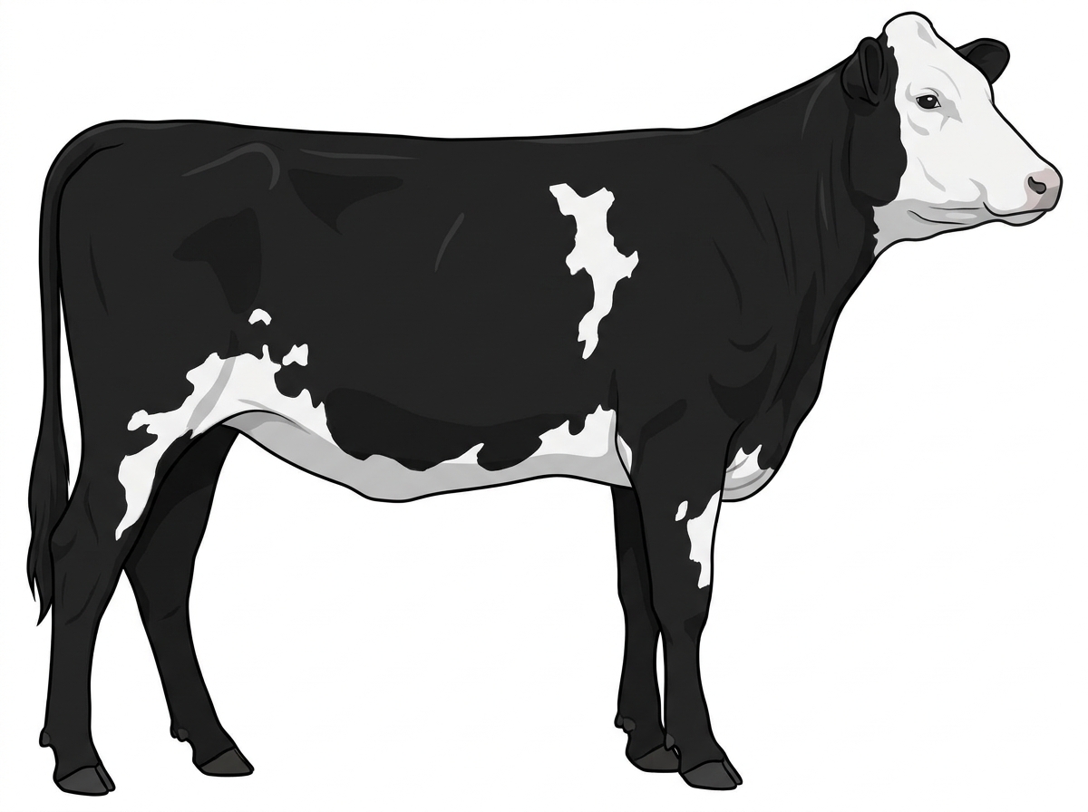Black with a white face and white in large patches MaineTainer Heifer
