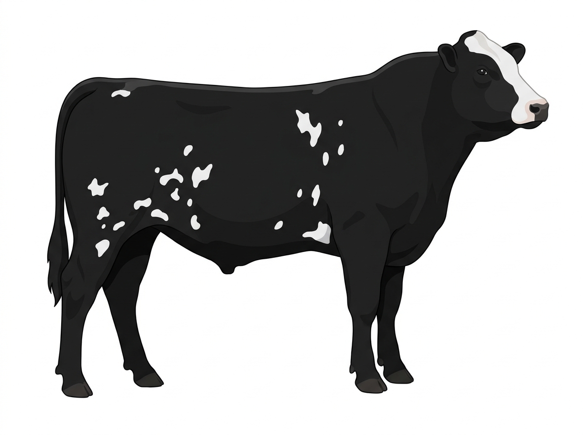 Black with a white face and white spots MaineTainer Bull