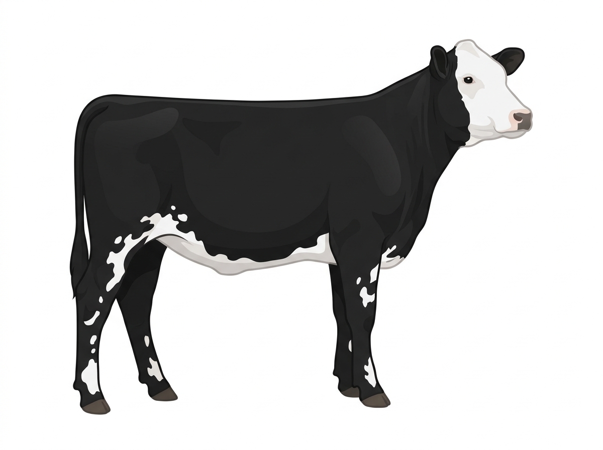 Black with a white face and white spots MaineTainer Heifer