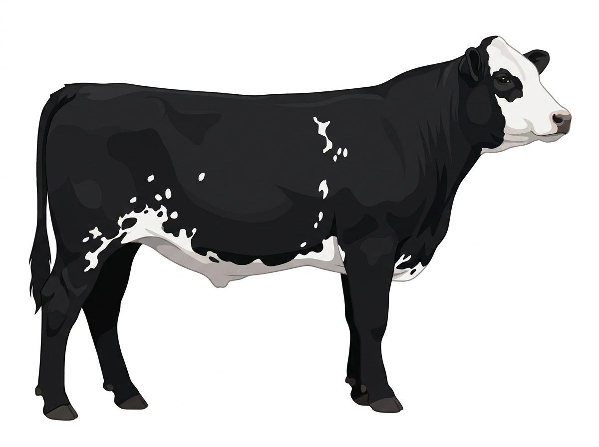 Black with a white face and white spots MaineTainer Steer