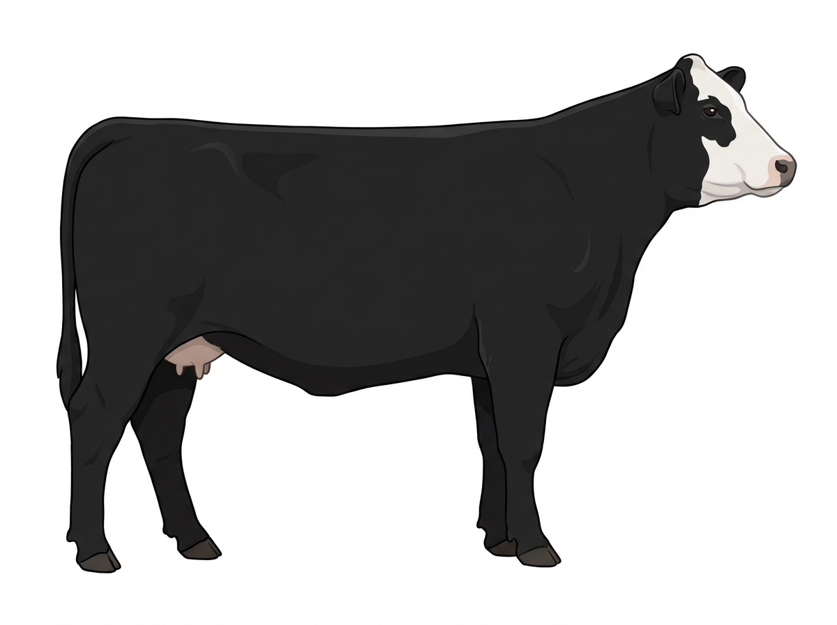 Black with a white face MaineTainer Cow