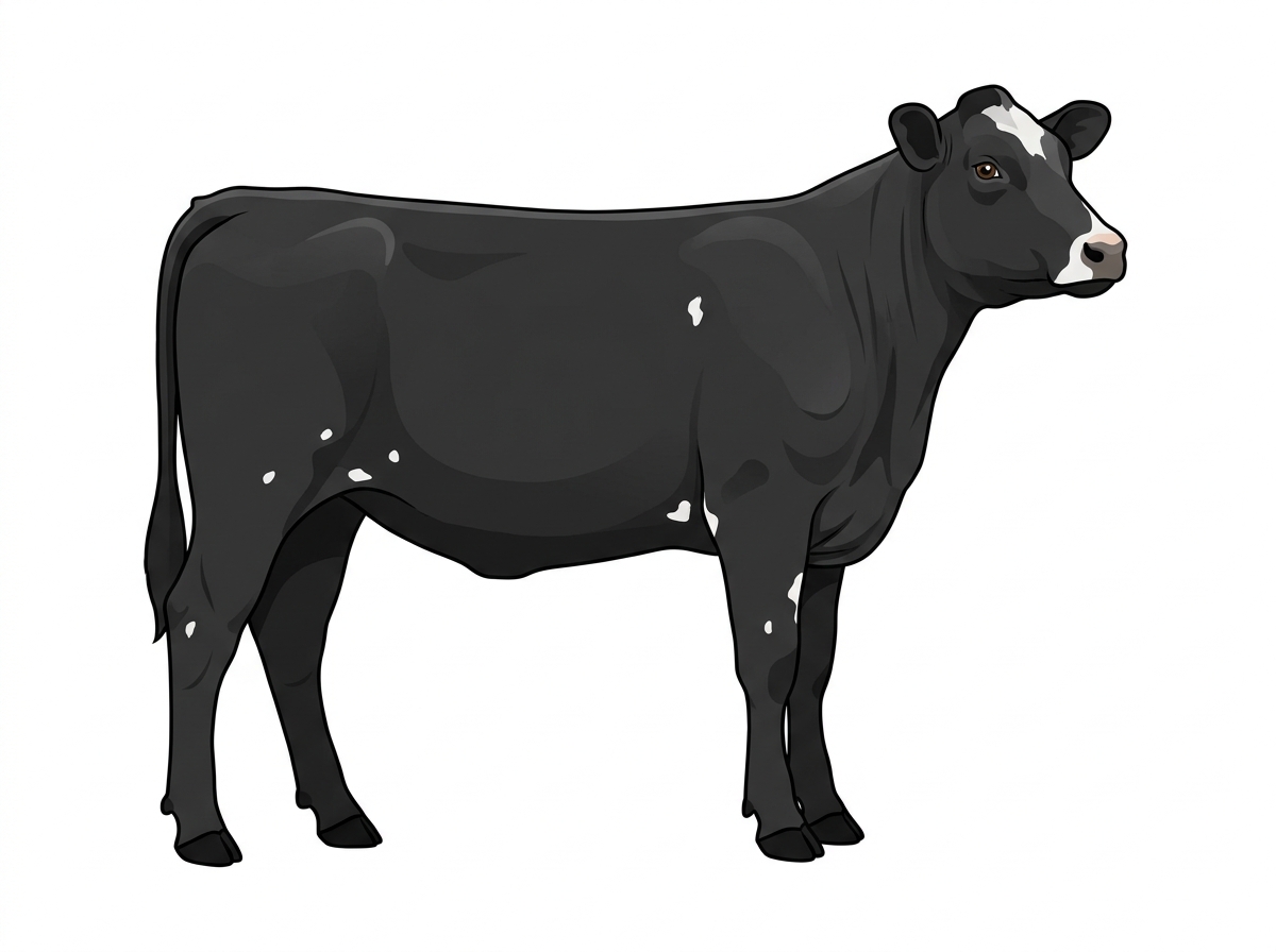Black with minimal white face markings and a few white spots MaineTainer Heifer
