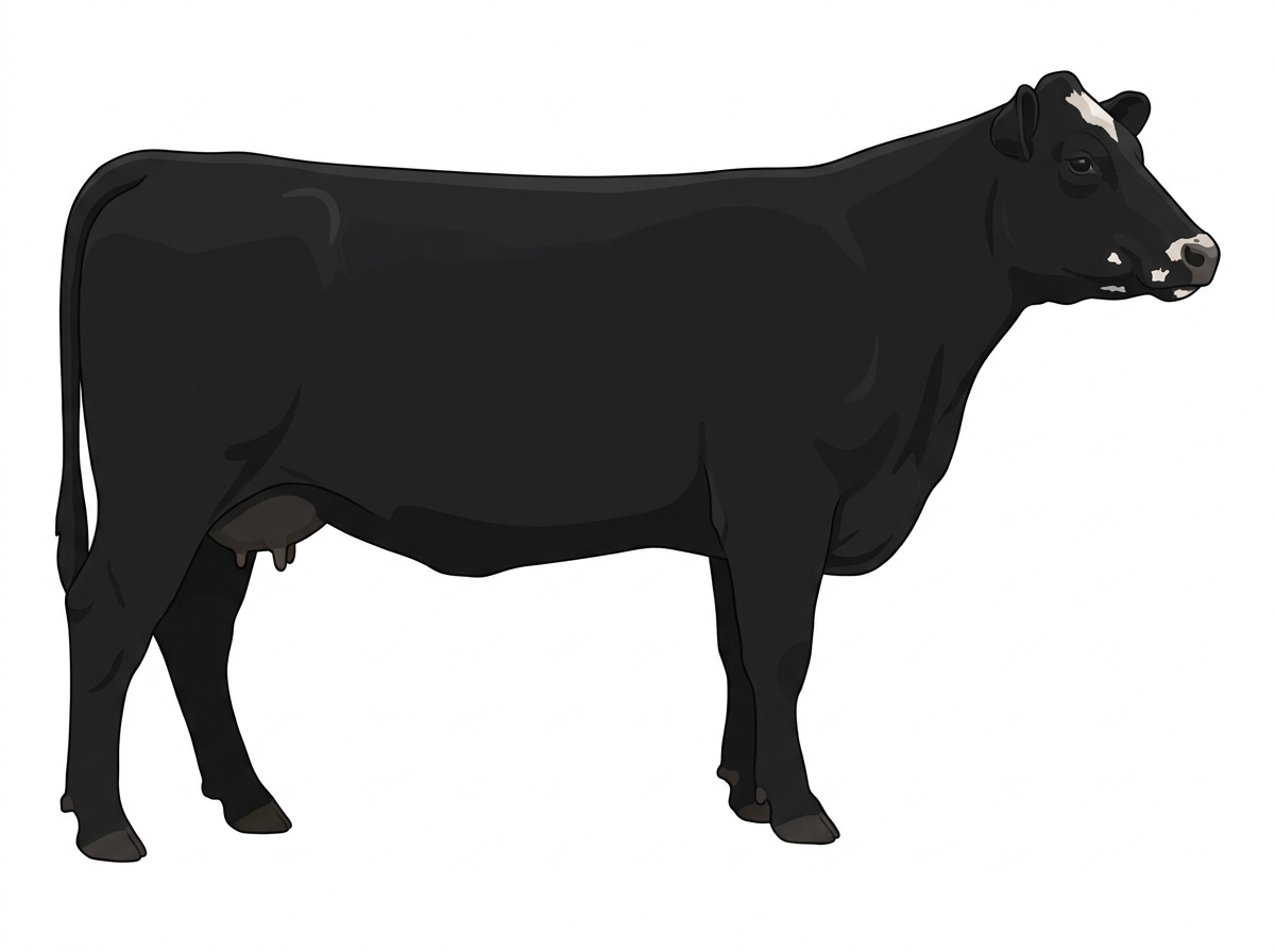 Black with minimal white face markings MaineTainer Cow