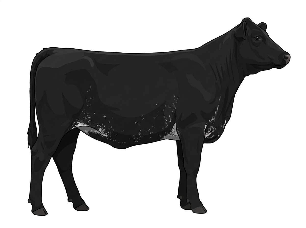 Black with ticking in the white MaineTainer Heifer