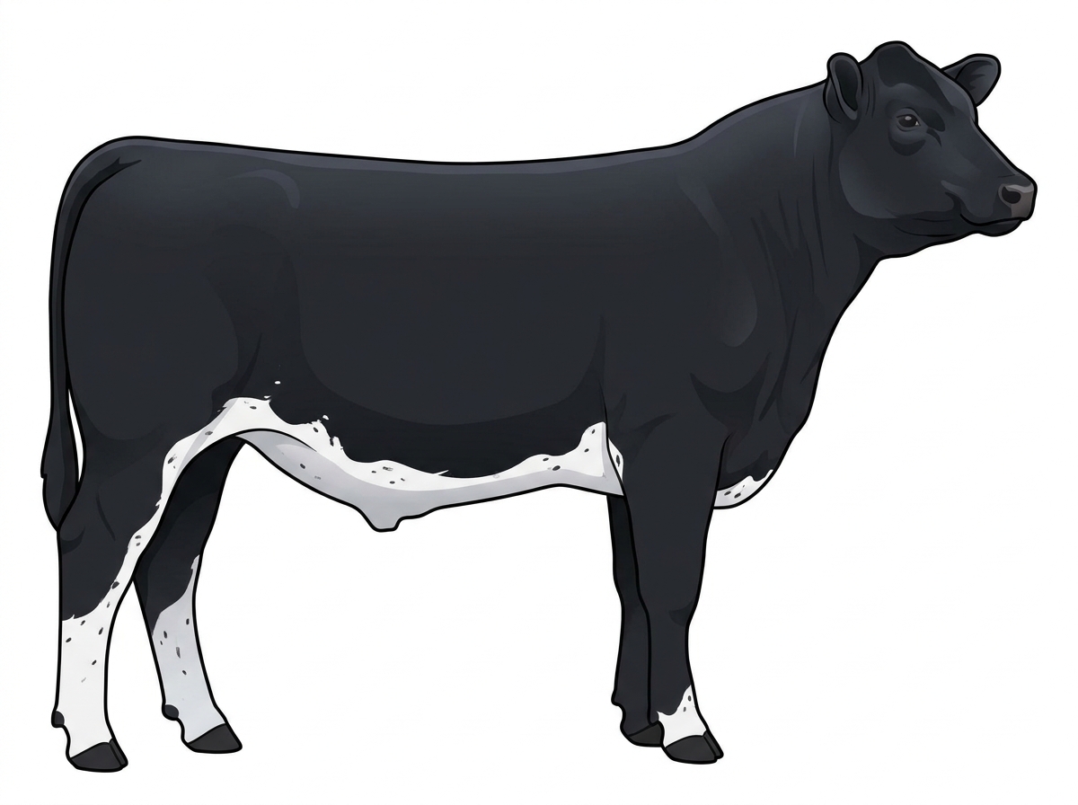 Black with ticking in the white MaineTainer Steer