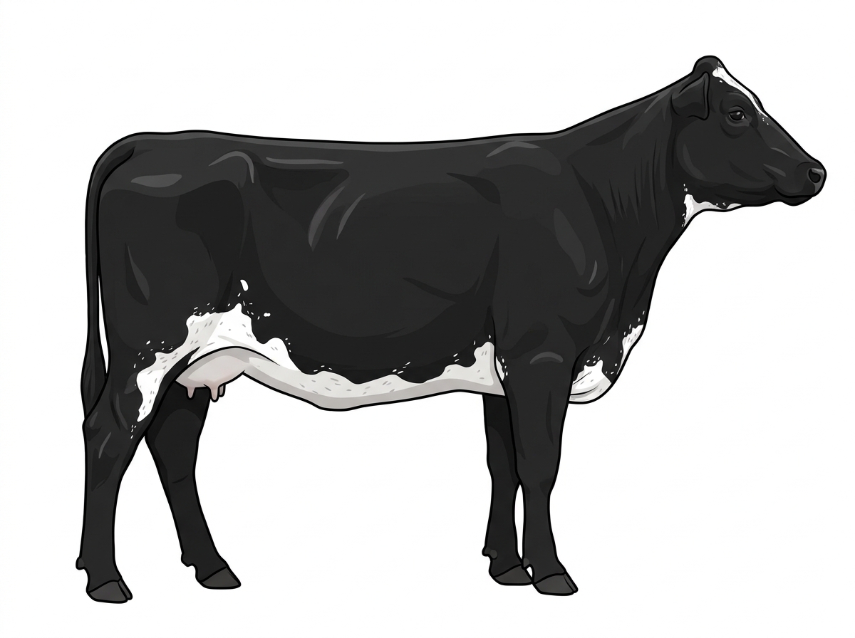 Black with white spots and ticking in the white MaineTainer Cow