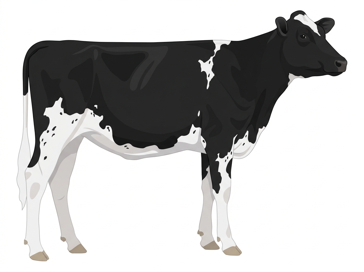 Black with white spots and ticking in the white MaineTainer Heifer