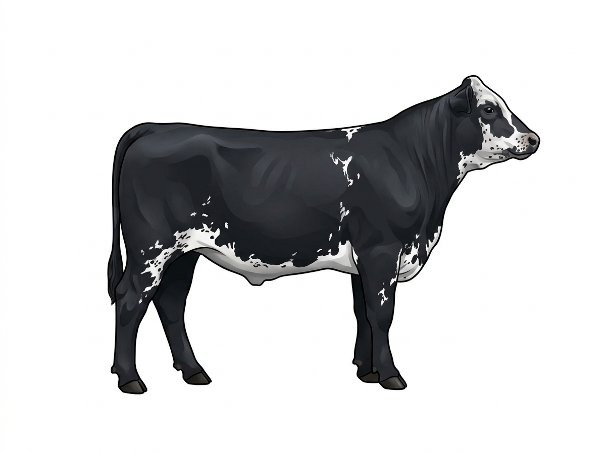 Black with white spots and ticking in the white MaineTainer Steer