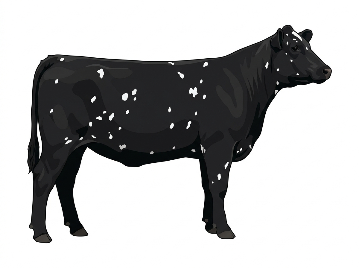 Black with white spots MaineTainer Heifer