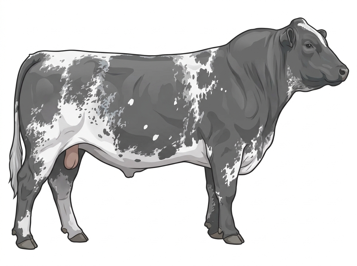 Blue roan with a few white spots MaineTainer Bull