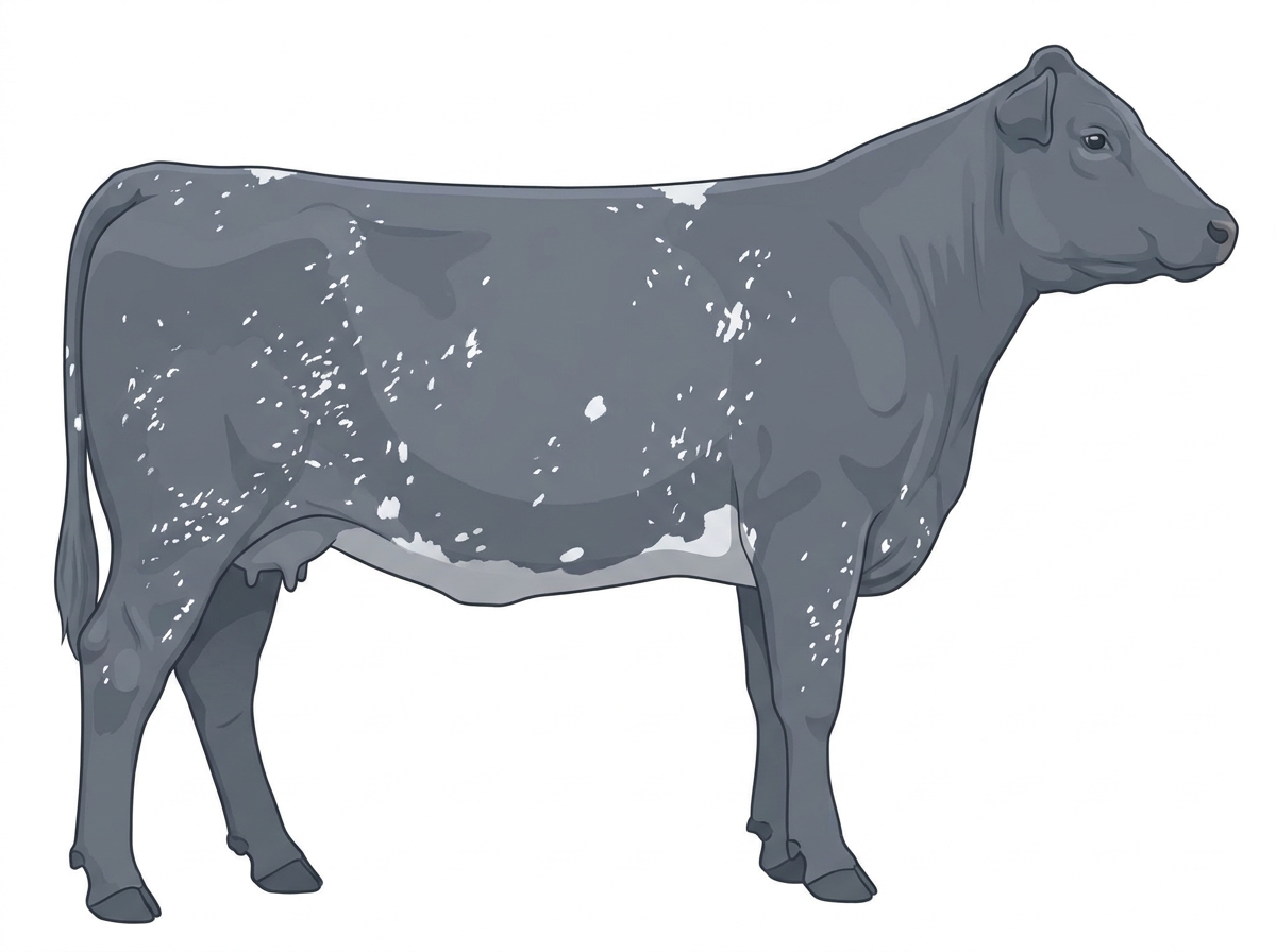Blue roan with a few white spots MaineTainer Cow