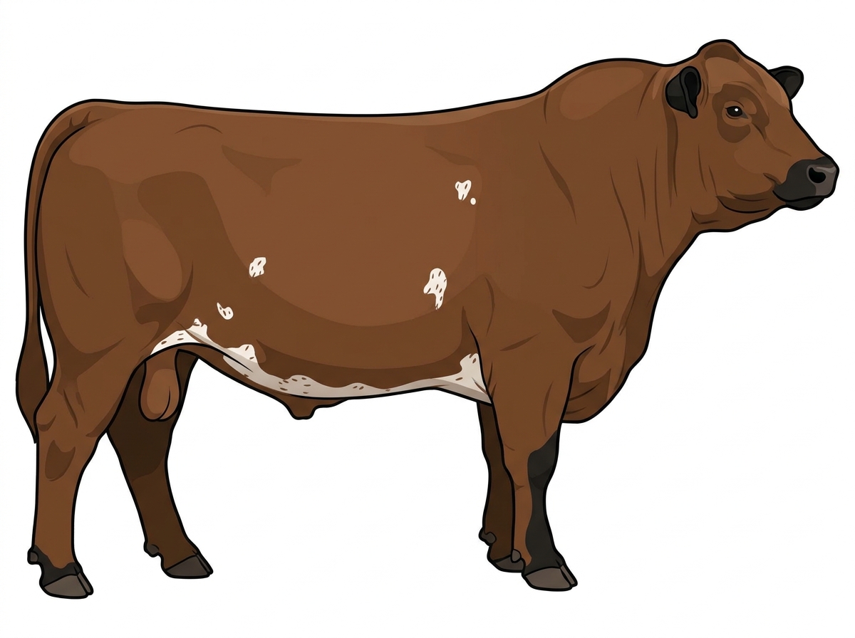 Brown with black points, a few white spots and ticking in the white MaineTainer Bull