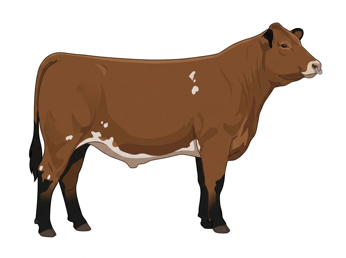 Brown with black points, a pale muzzle ring and lighter underline and a few white spots MaineTainer Steer