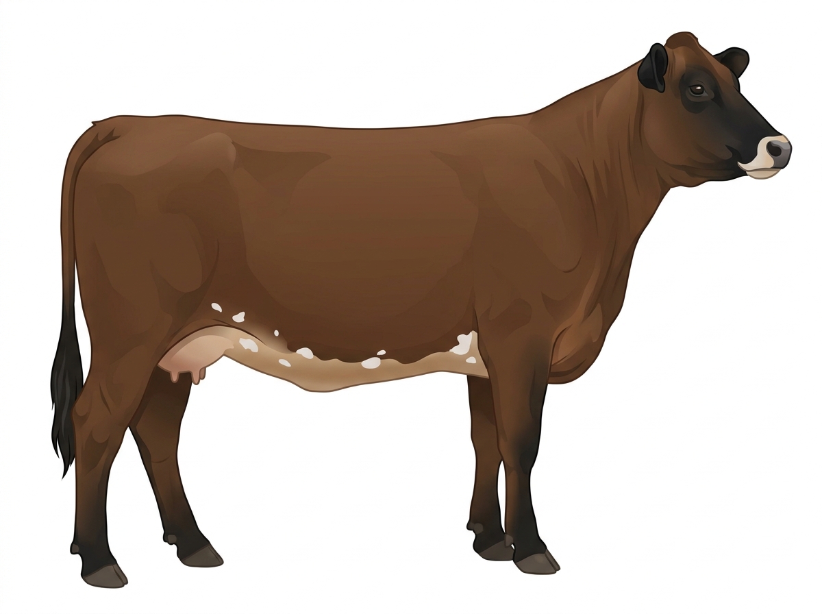 Brown with black points, a pale muzzle ring and lighter underline and white spots MaineTainer Cow